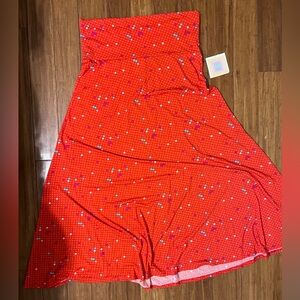 LuLaRoe Bright Red Maxi with Multi-Color Squares